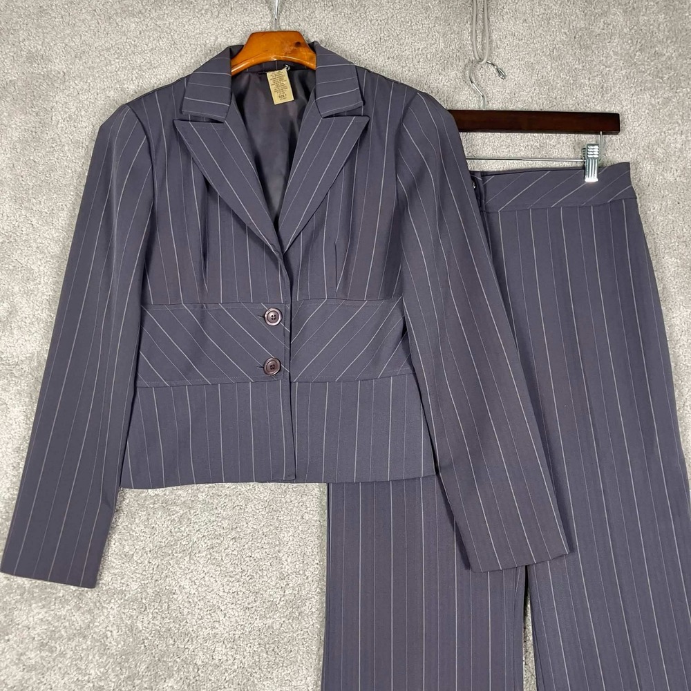 Vintage Pant Suit Womens 7 Gray Pinstripe 2 Piece Blazer Trousers Set Donutz Inc